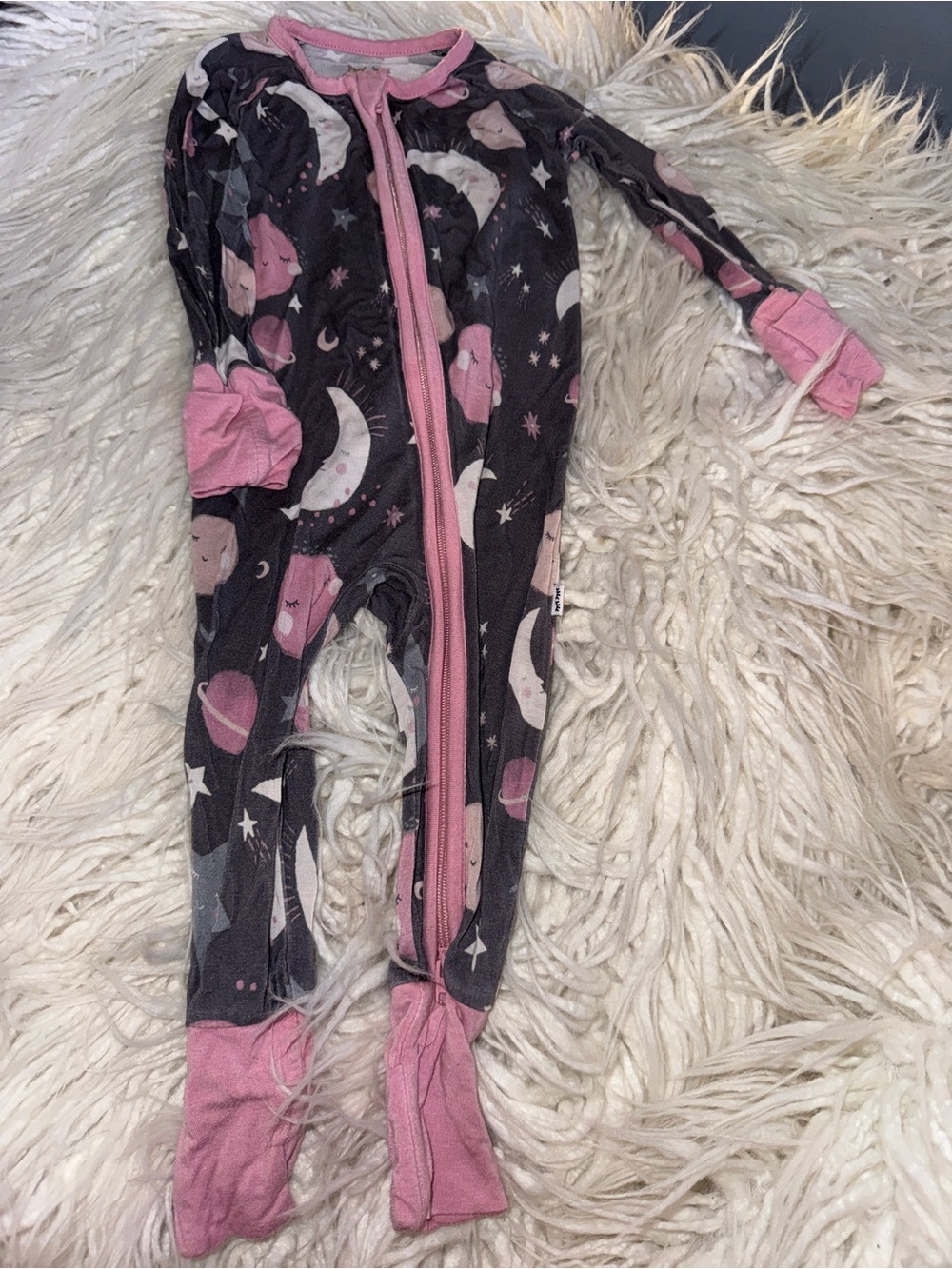 Little Sleepies Black & Pink Moon and Planet Footed One-Piece